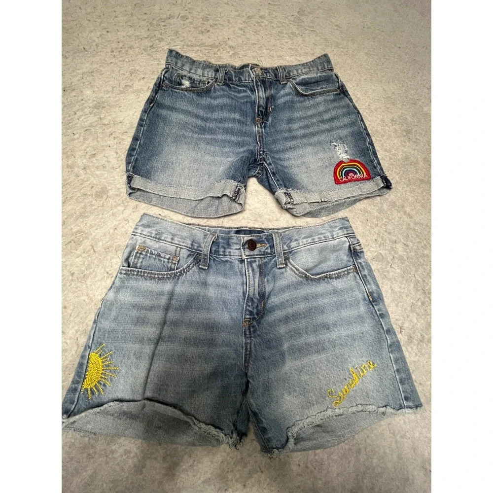 Old Navy Girls Denim Shorts 14 Bundle Rainbow‎ Sunshine embroidered 2 Pack